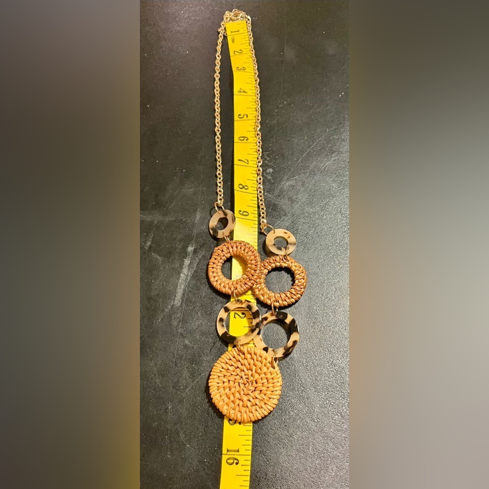 Statement Necklace Wicker Tortoise Shell Tuscan M… - image 8